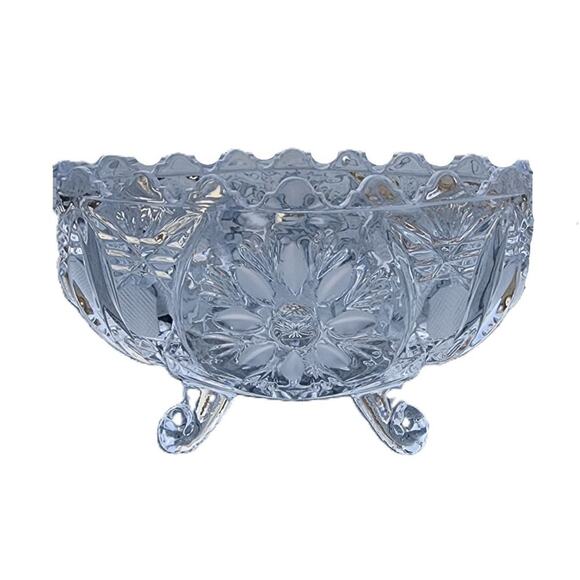 Anna Hutte Bleikristall Lead Crystal Floral Scalloped Footed Oval Bowl Vintage - Picture 7 of 7